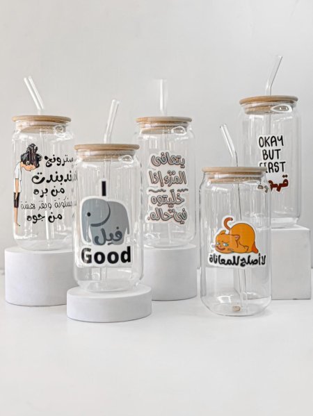 مج شفاف مع عبارات